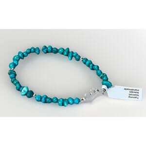 Sterling Silver Native American Turquoise Chip NAVAJO Beaded Bracelet 7.5” NEW